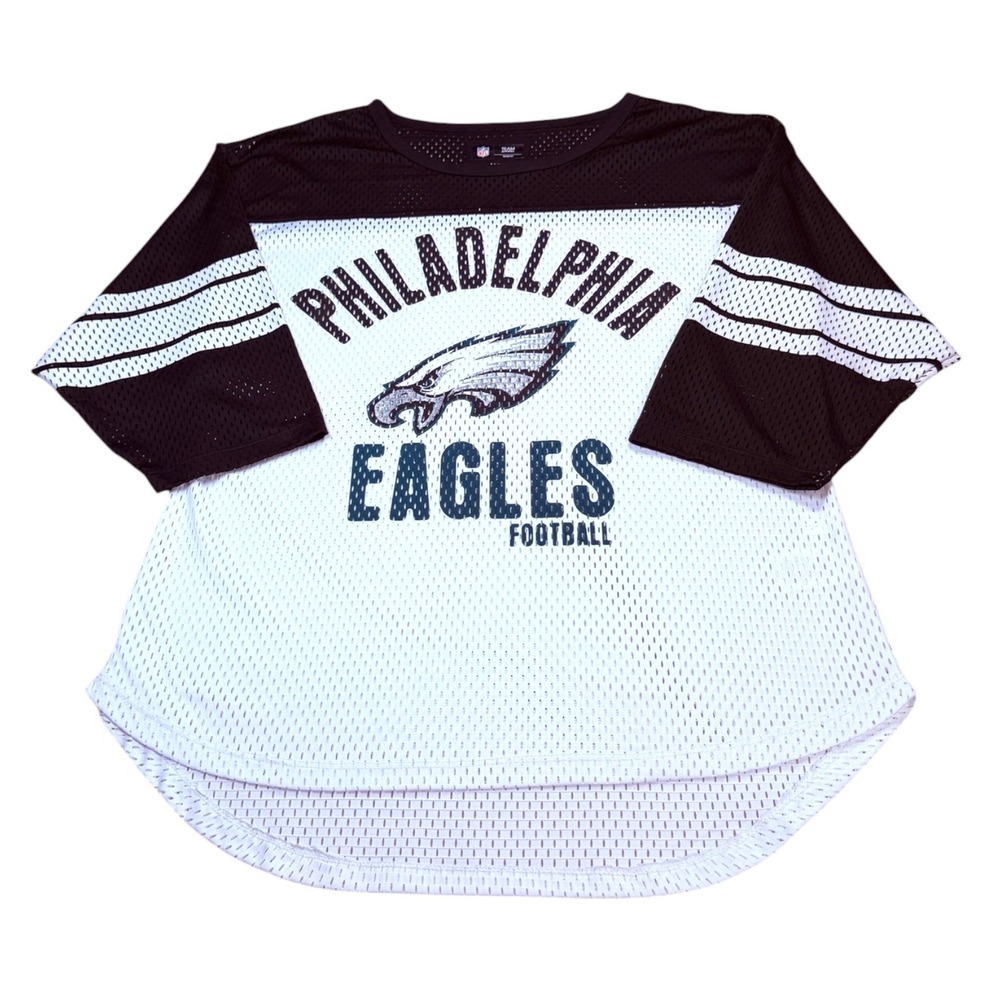 NFL Team Apparel Philadelphia Eagles Women Medium White Mesh Jersey Shirt